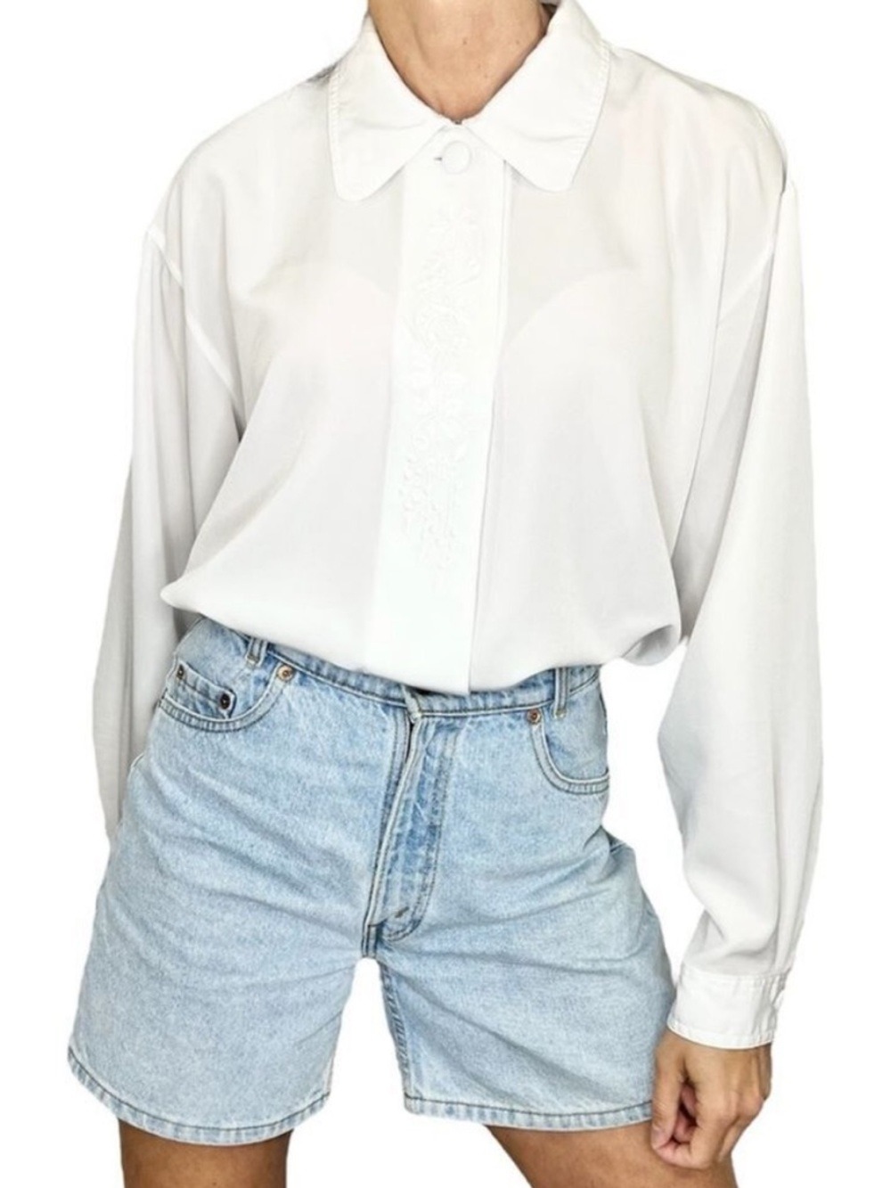 Vintage Tabi International white flowy long sleeve embroidered classic blouse 16